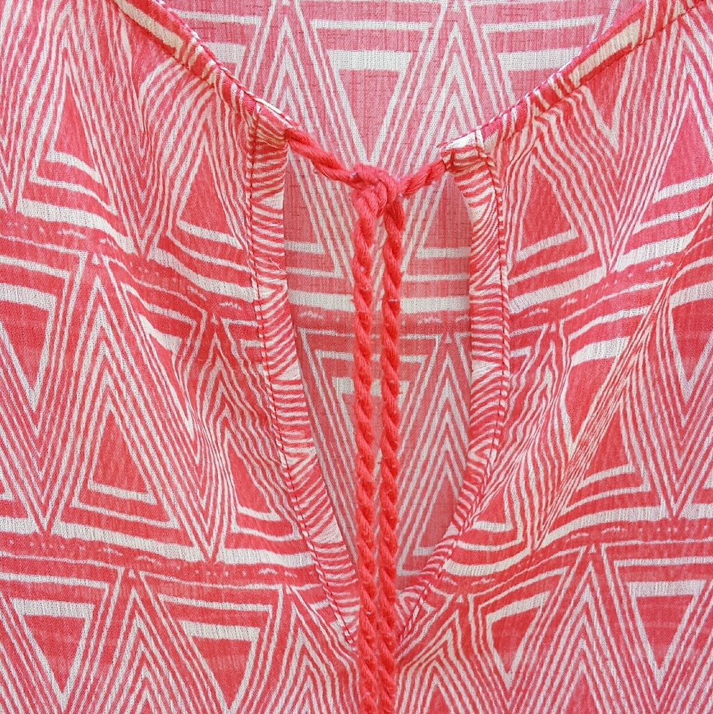 Chico's Coral Print Tassel Tie Kaftan Tunic Top - Picture 6 of 11